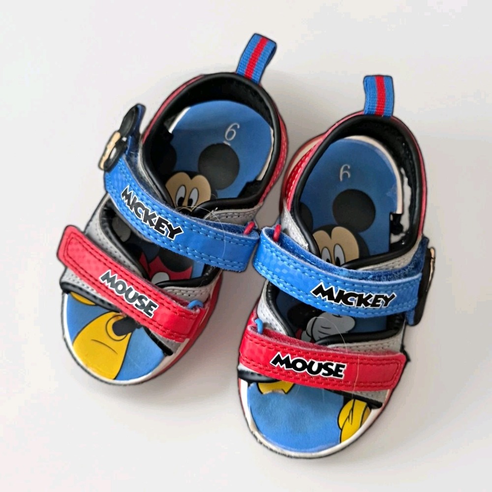 Disney Mickey Mouse Unisex Kids Blue/Red/Gray Hook & Loop Sandals US 6